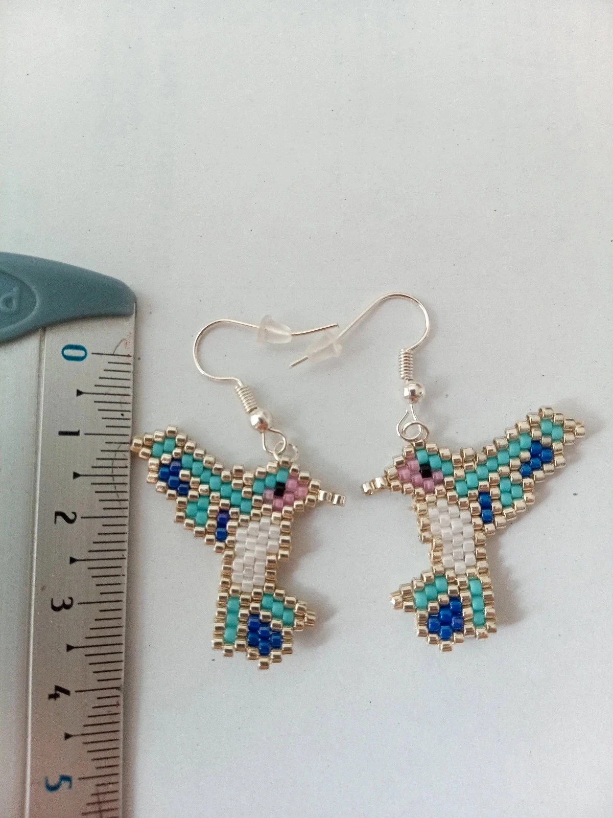 Miyuki delica bead hummingbird earrings – Turquoise and Blue – photo 5